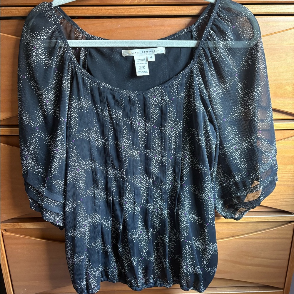 Max Studio Sheer Black Blouse with White Speckles